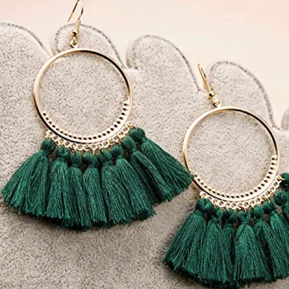 Dark Green Tassel Earrings